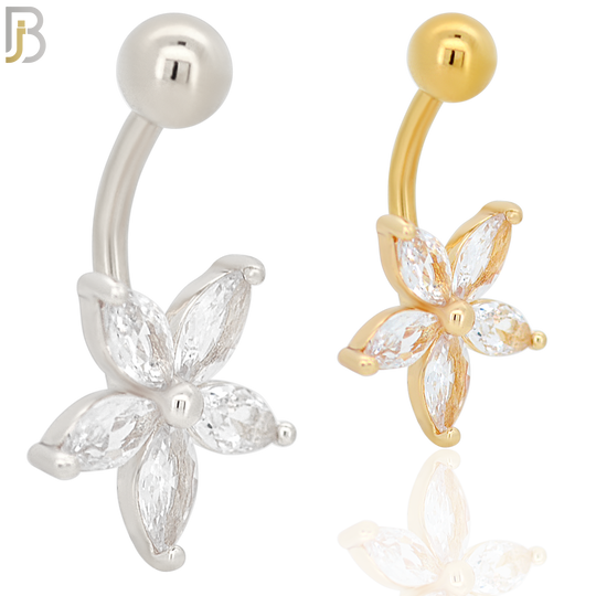 NB37 - 316L Stainless Steel Star Flower Zircon Banana Belly Navel Ring image 0