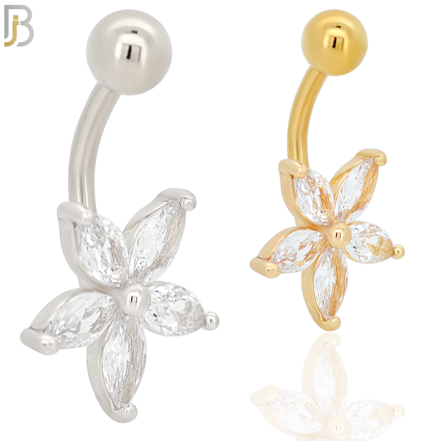 NB37 - 316L Stainless Steel Star Flower Zircon Banana Belly Navel Ring image 0