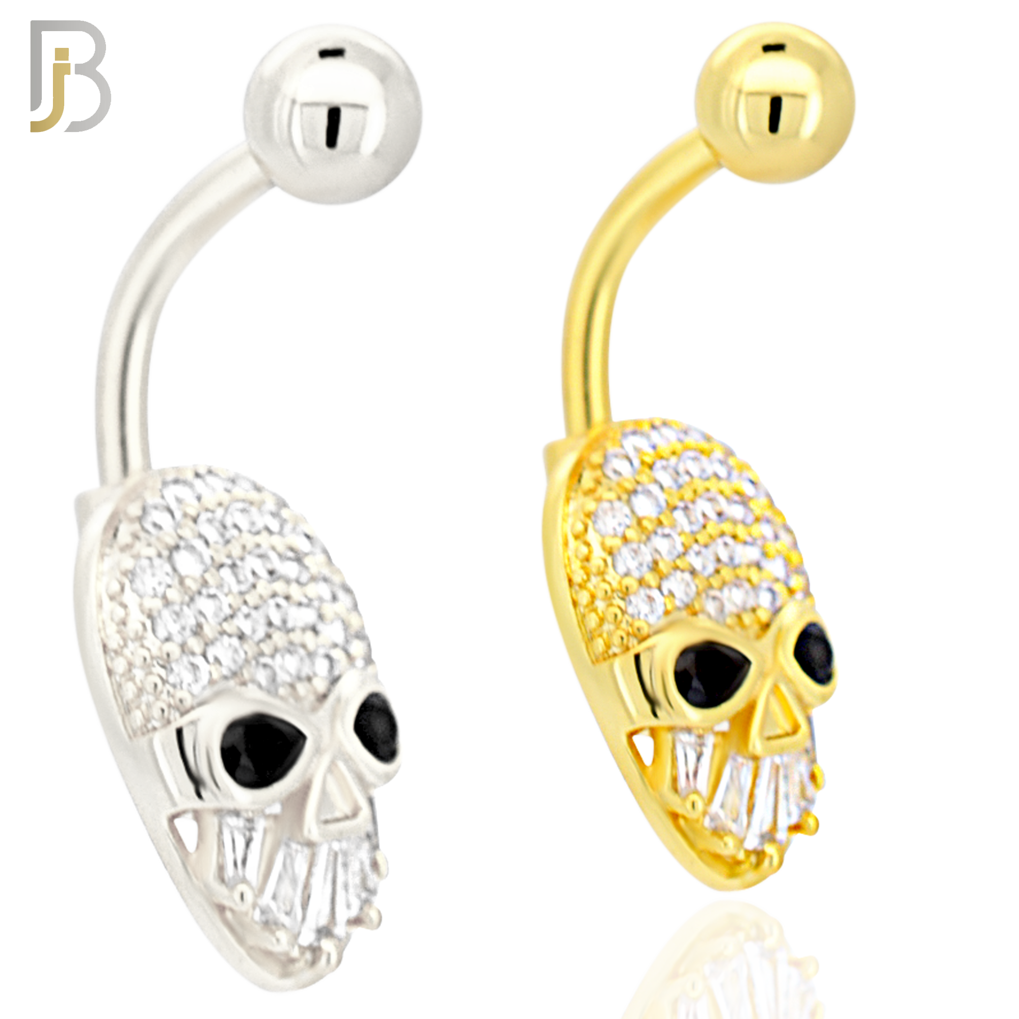 NB98 - 316L Stainless Steel Alien Skull with Multi CZ Banana Belly Ring and 5mm Screw Top image 0