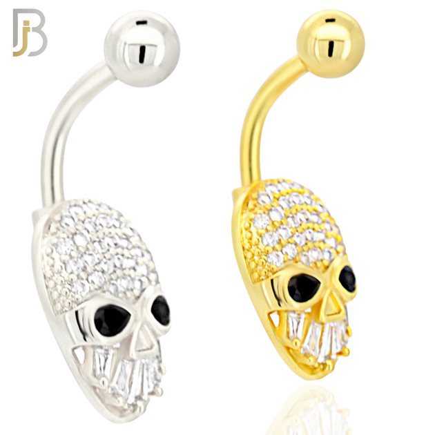 NB98 - 316L Stainless Steel Alien Skull with Multi CZ Banana Belly Ring and 5mm Screw Top image 0