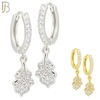 ES105 - 316L Stainless Steel Dangling Leaf with Zircon Huggies Clip On image 0