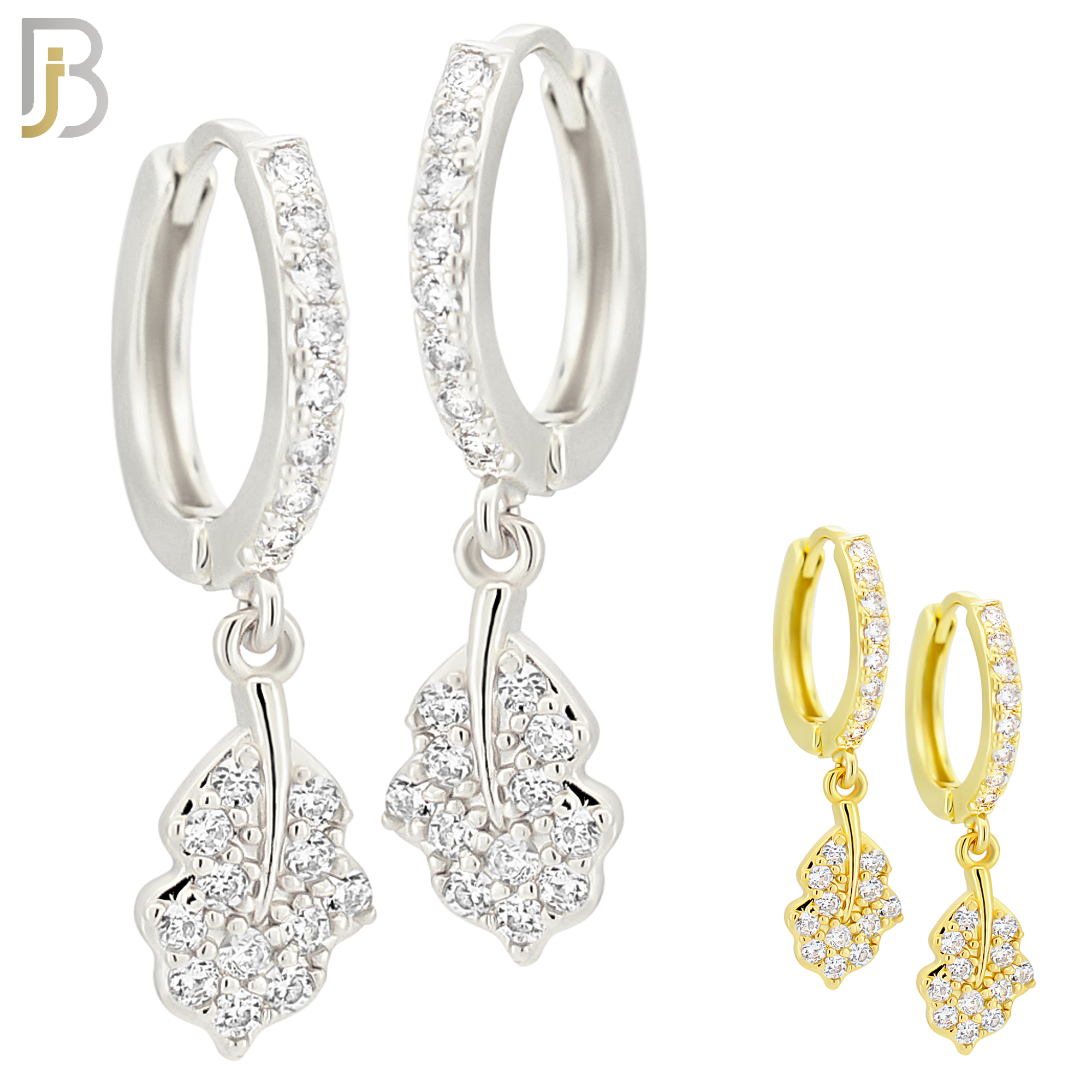 ES105 - 316L Stainless Steel Dangling Leaf with Zircon Huggies Clip On image 0