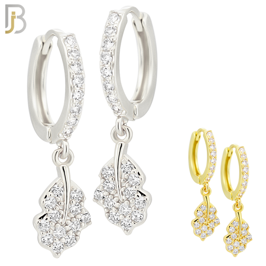 ES105 - 316L Stainless Steel Dangling Leaf with Zircon Huggies Clip On image 0