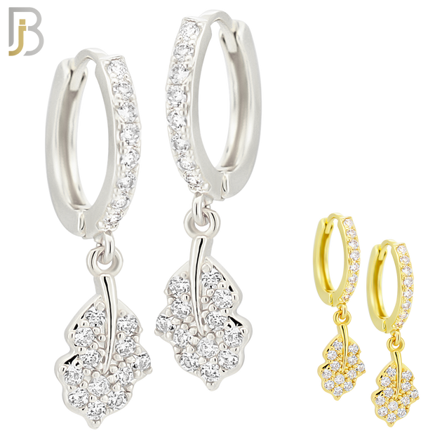 ES105 - 316L Stainless Steel Dangling Leaf with Zircon Huggies Clip On image 0