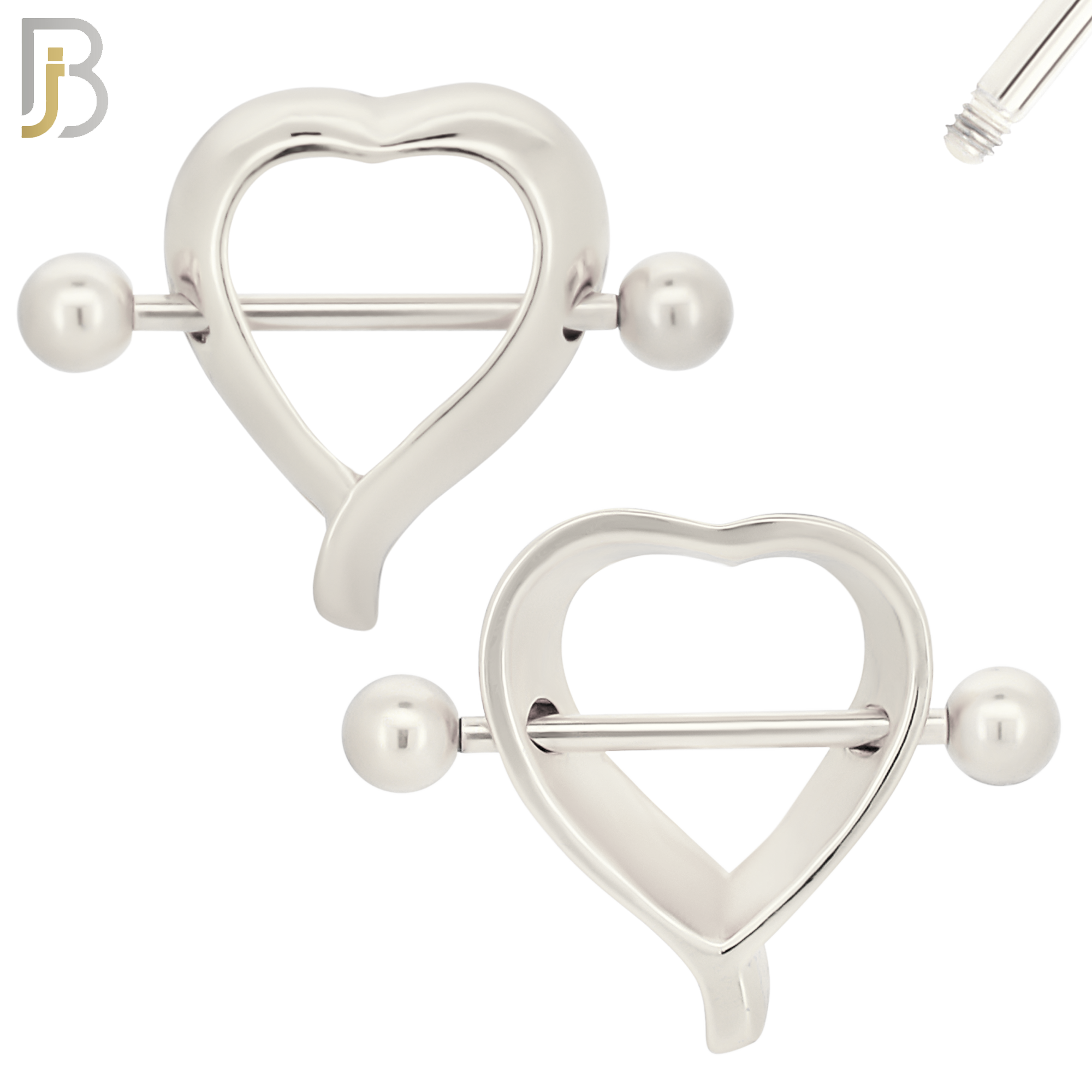 NP37 - 316L Surgical Steel Screw Shield Barbell with Alloy Heart Design Pair image 1