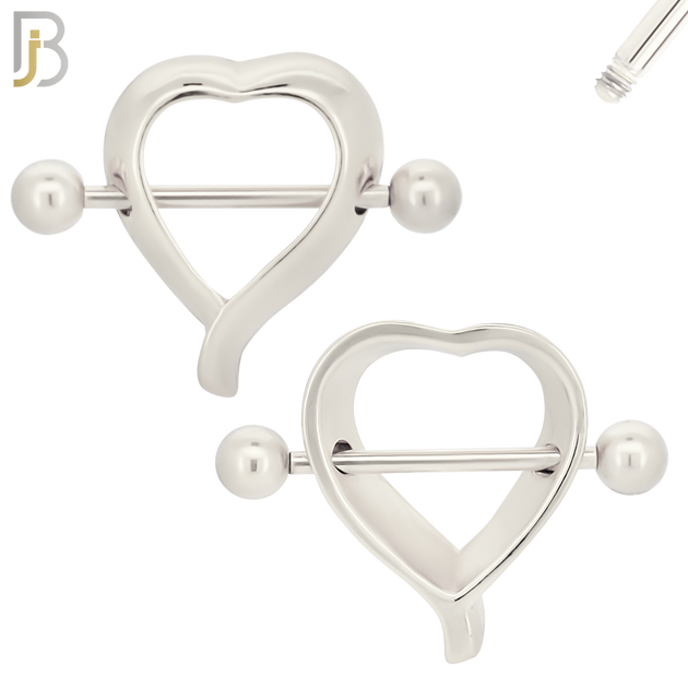 NP37 - 316L Surgical Steel Screw Shield Barbell with Alloy Heart Design Pair image 1