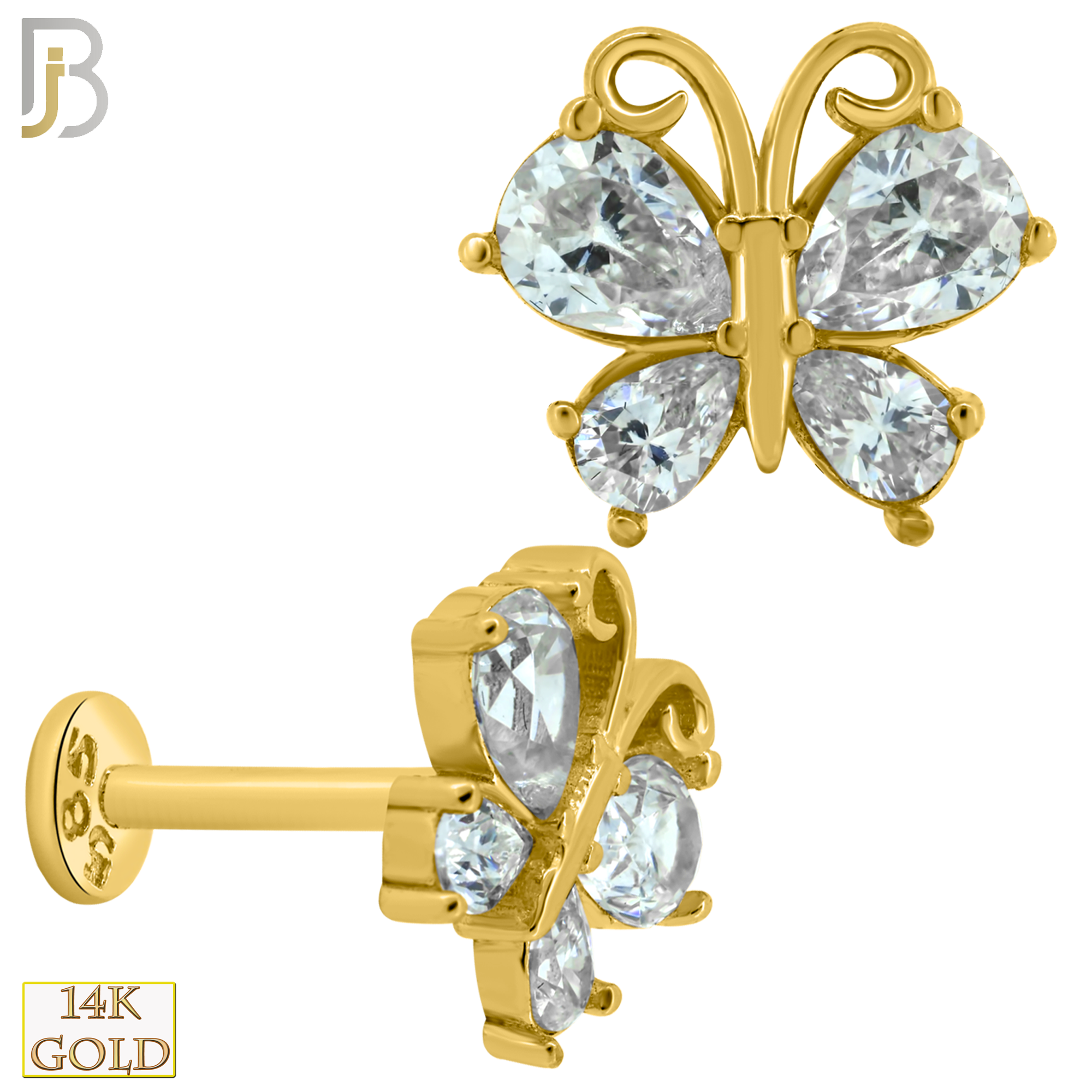 14-LB46 -  14k Yellow Gold Butterfly with CZ Labret image 0