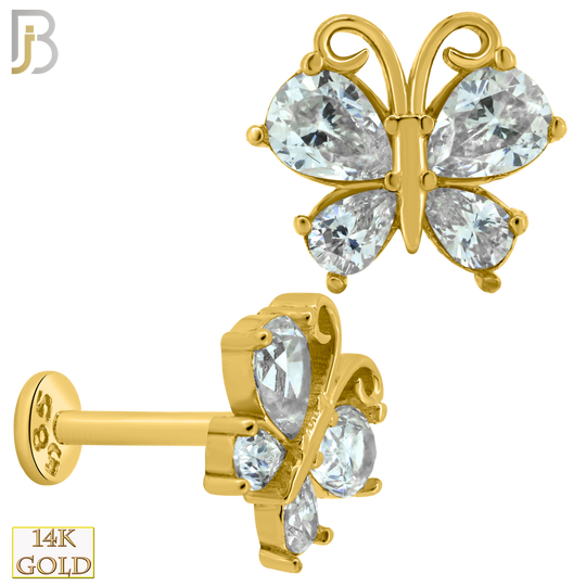 14-LB46 -  14k Yellow Gold Butterfly with CZ Labret image 0