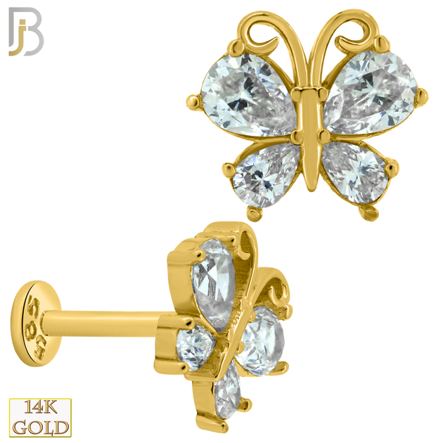 14-LB46 -  14k Yellow Gold Butterfly with CZ Labret image 0