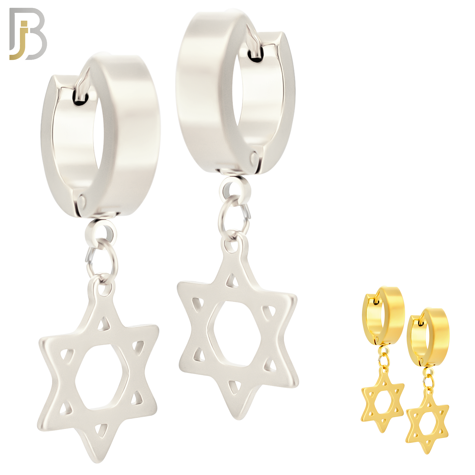 ES40 - 316L Stainless Steel Dangling Star of David  Design Huggies Clip On image 0