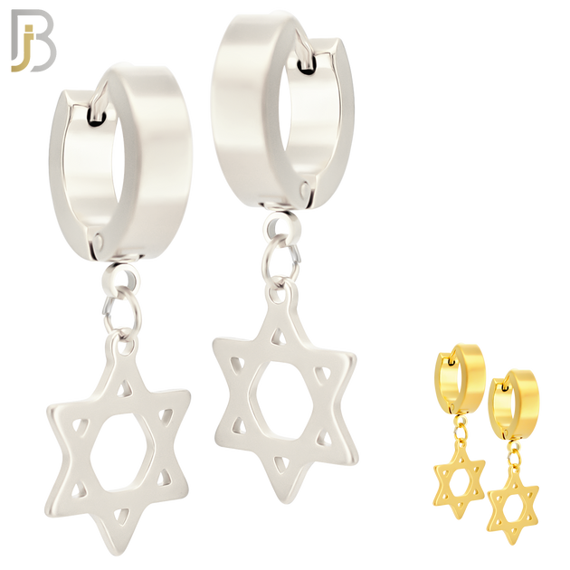 ES40 - 316L Stainless Steel Dangling Star of David  Design Huggies Clip On image 0