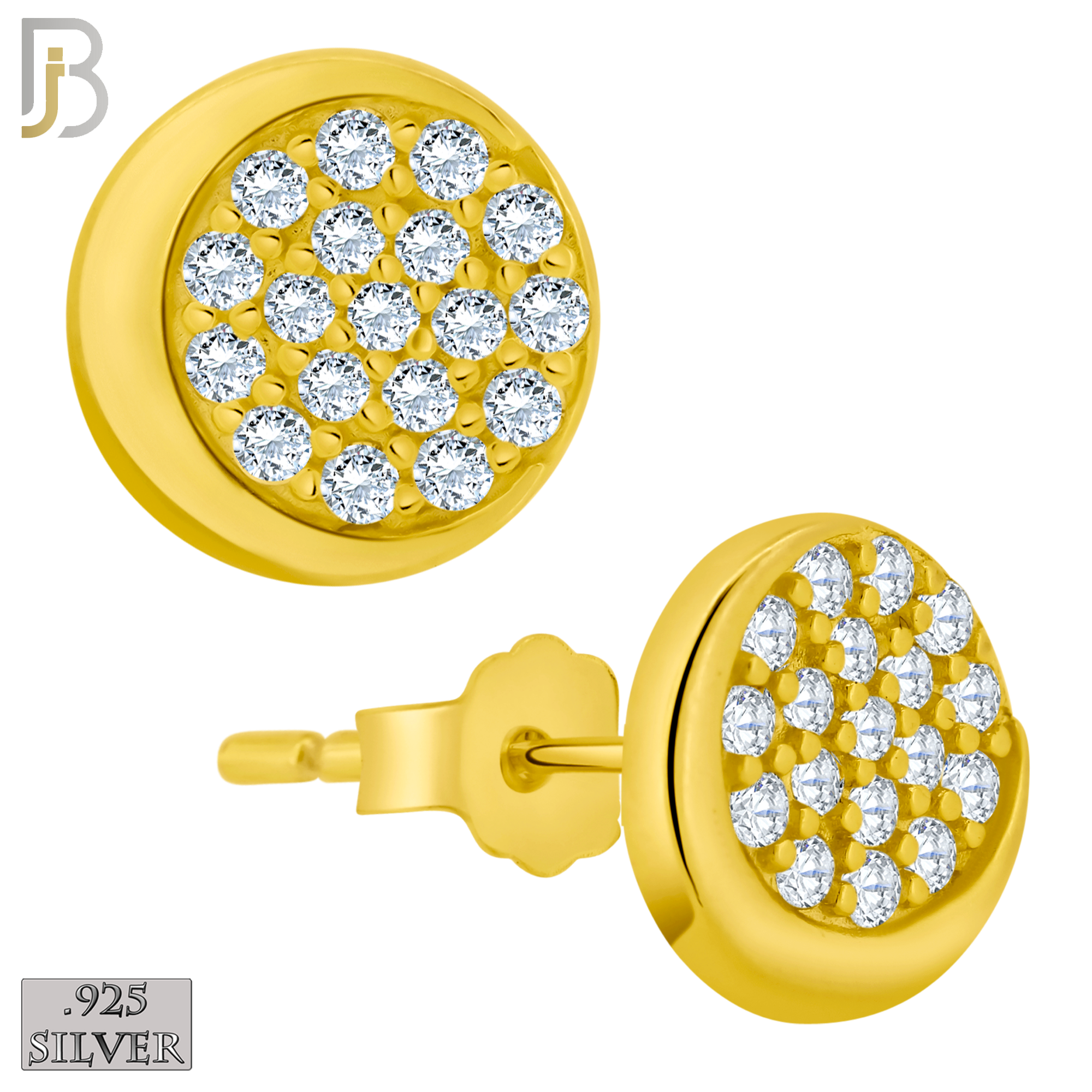 925-ES378 - .925 Sterling Silver CZ Studded Moon Phase Stud Earrings image 2