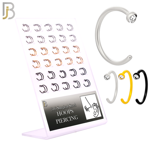 PK-CT21 - 316L Surgical Steel Nose Hoops Stopper Half Moon  with Bezel Zircon Pack of 60 image 0