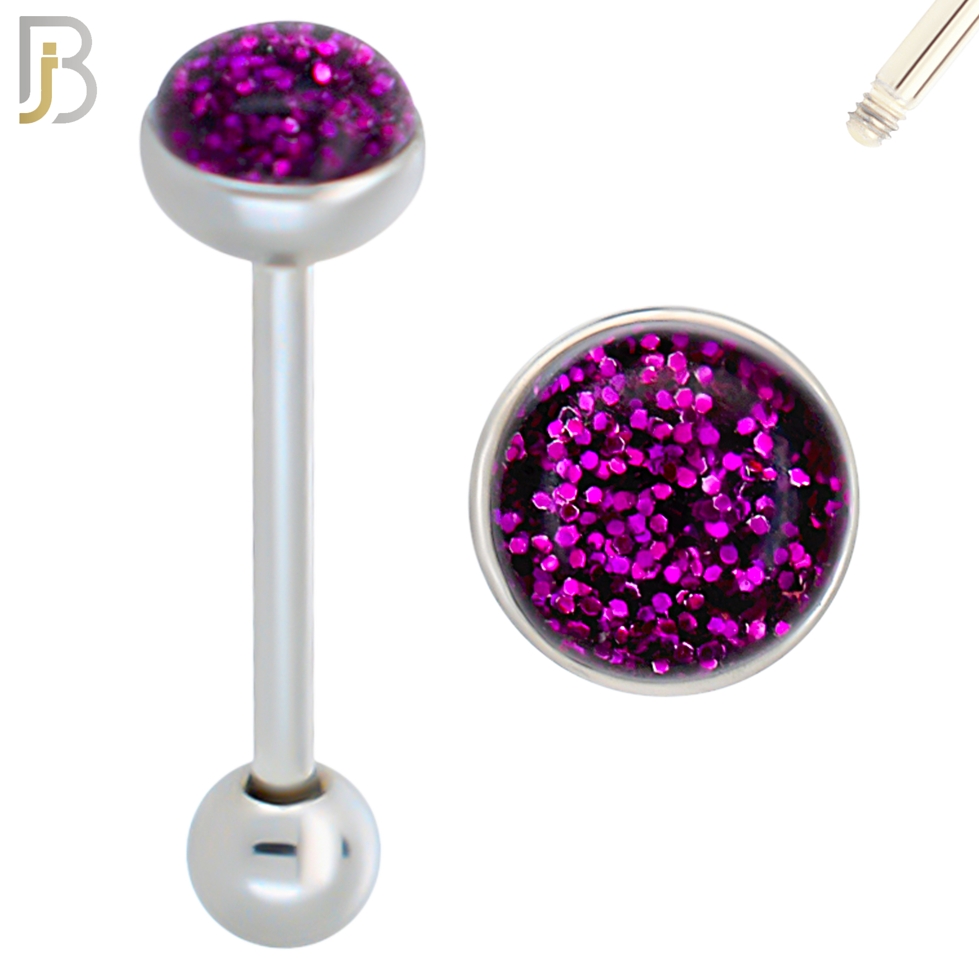 BB06 - 316L Surgical Steel Screw Barbell Glitter Top Mushroom External Threaded (PACK OF 6) image 8