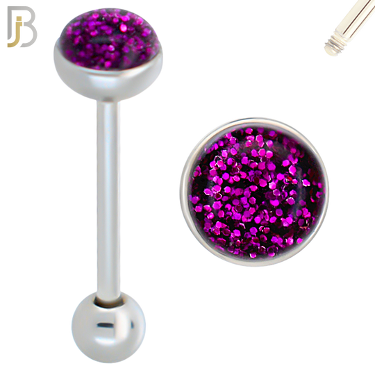BB06 - 316L Surgical Steel Screw Barbell Glitter Top Mushroom External Threaded (PACK OF 6) image 8