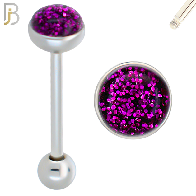 BB06 - 316L Surgical Steel Screw Barbell Glitter Top Mushroom External Threaded (PACK OF 6) image 8