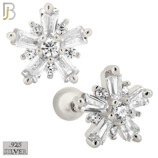 925-ES151 - Screw Ball Back - .925 Sterling Silver Starburst Design with Zircon Design Earring Stud image 1