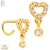14-NR108C- 14k Yellow Gold Hollow Heart with CZ and  Dangling Round CZ in Bezel Setting Nose Screw - Yellow Gold image