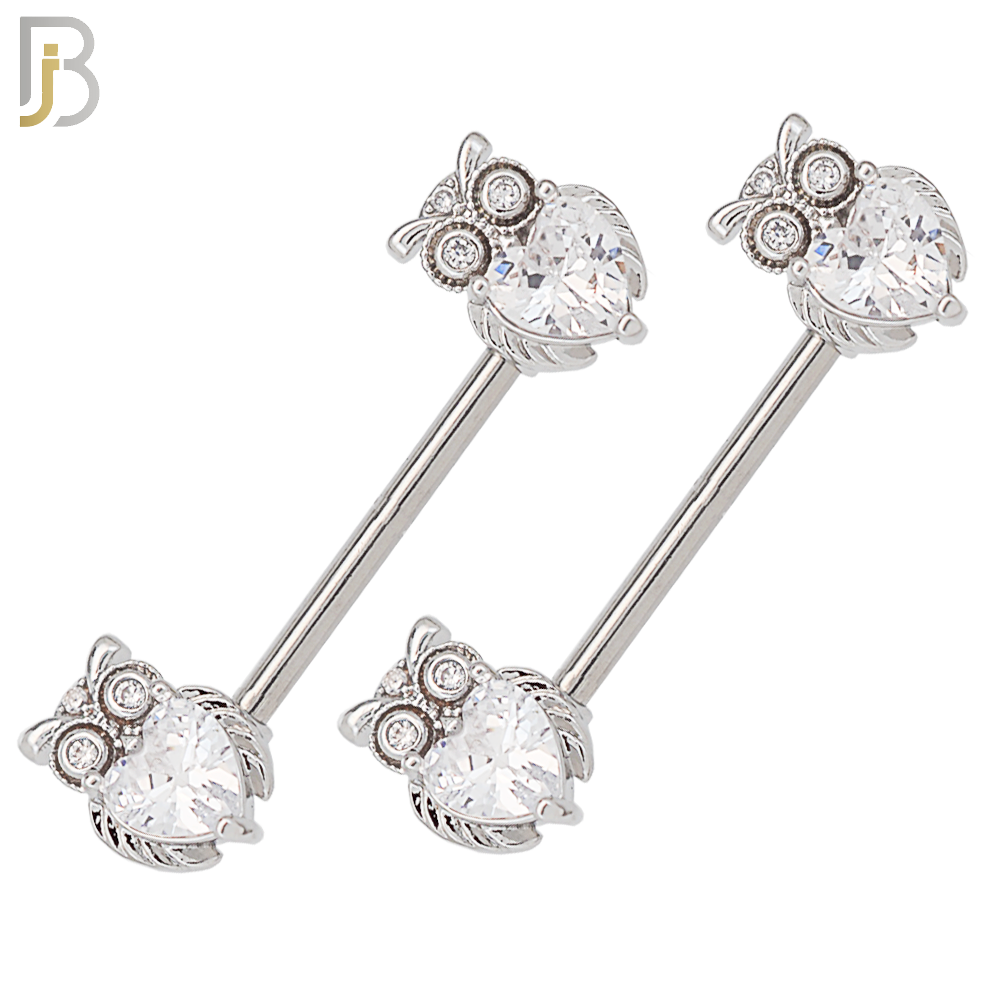 NP50 - 316L Surgical Steel Owl Design with Multi Zircon Nipple Rings Pair image 0