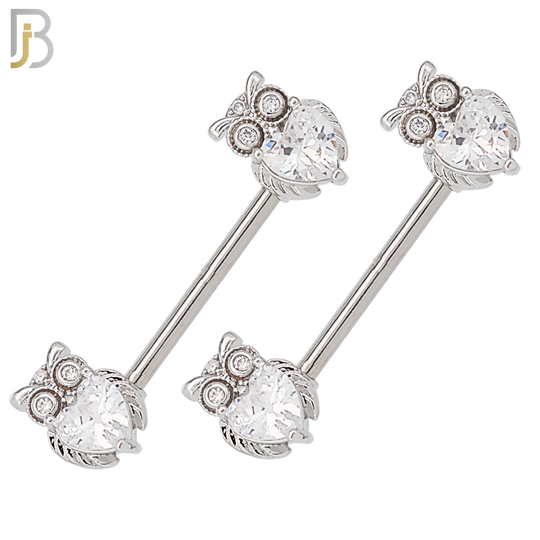 NP50 - 316L Surgical Steel Owl Design with Multi Zircon Nipple Rings Pair image 0