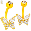 NB111 - 316L Surgical Steel Butterfly Marquise CZ in Both Upper Wings Belly Ring image 2