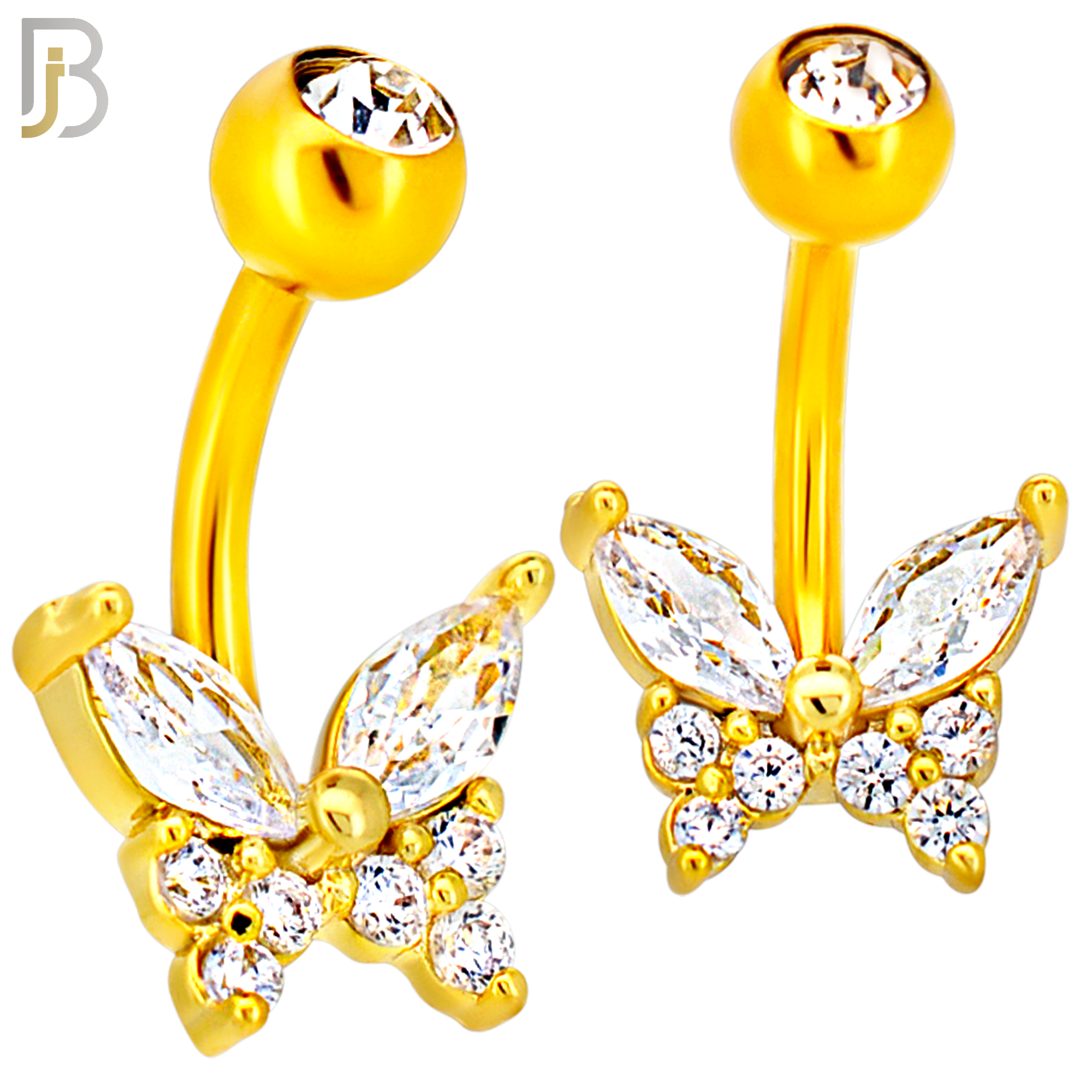 NB111 - 316L Surgical Steel Butterfly Marquise CZ in Both Upper Wings Belly Ring image 2