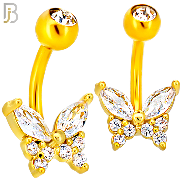 NB111 - 316L Surgical Steel Butterfly Marquise CZ in Both Upper Wings Belly Ring image 2