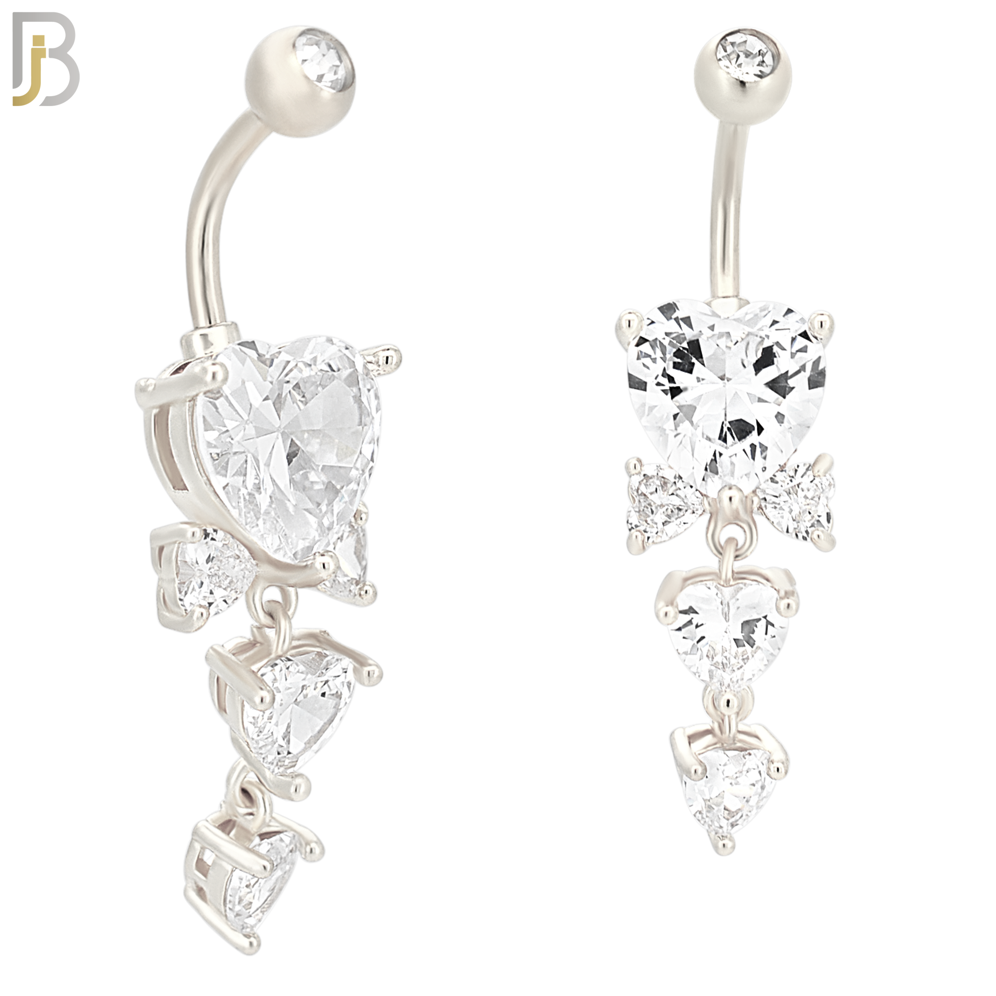 N076 - 316L Stainless Steel Dangling Heart Prong  Design Belly Ring with 5mm Screw Ball image 1