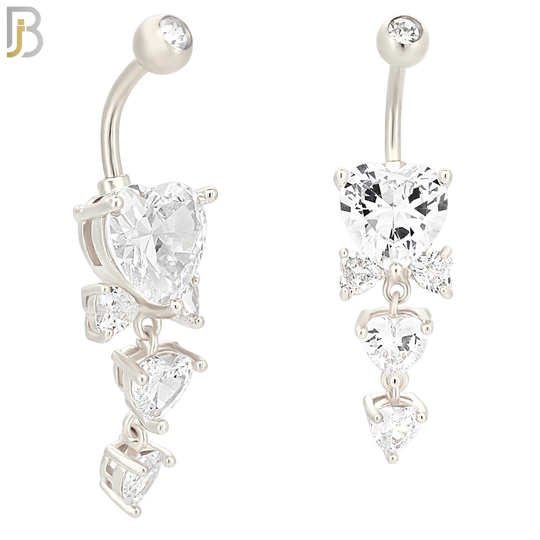 N076 - 316L Stainless Steel Dangling Heart Prong  Design Belly Ring with 5mm Screw Ball image 1