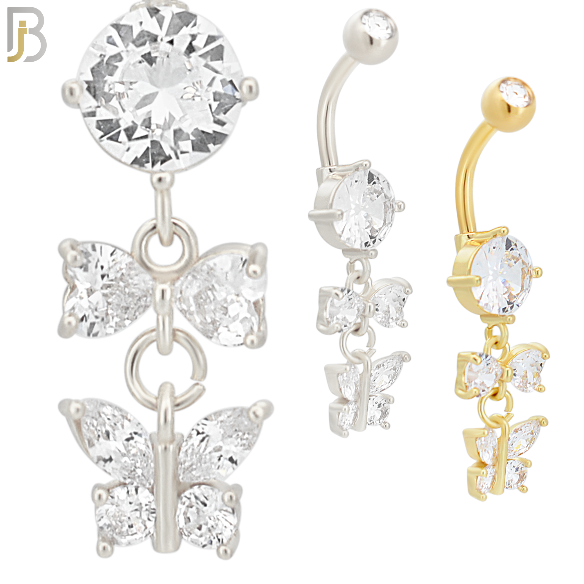 N067 - 316L Stainless Steel Dangling Bow and Butterfly Zircon Design Belly Ring with 5mm Screw Ball image 0