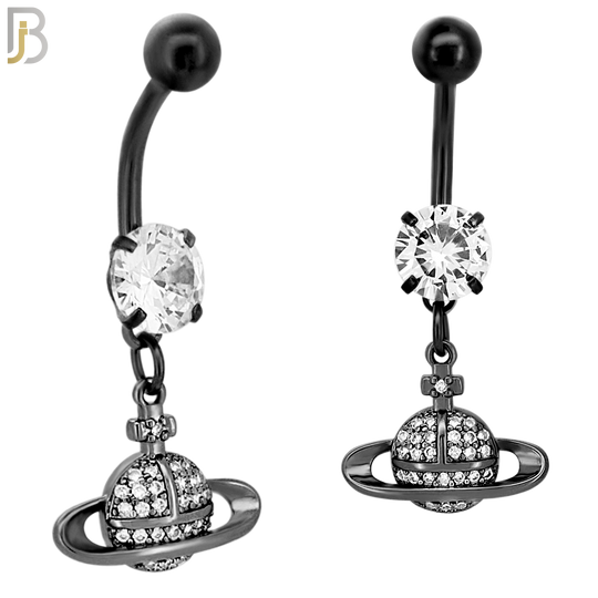 N083  - 316L Stainless Steel Dangling Planet Saturn with CZ Belly Ring image 2