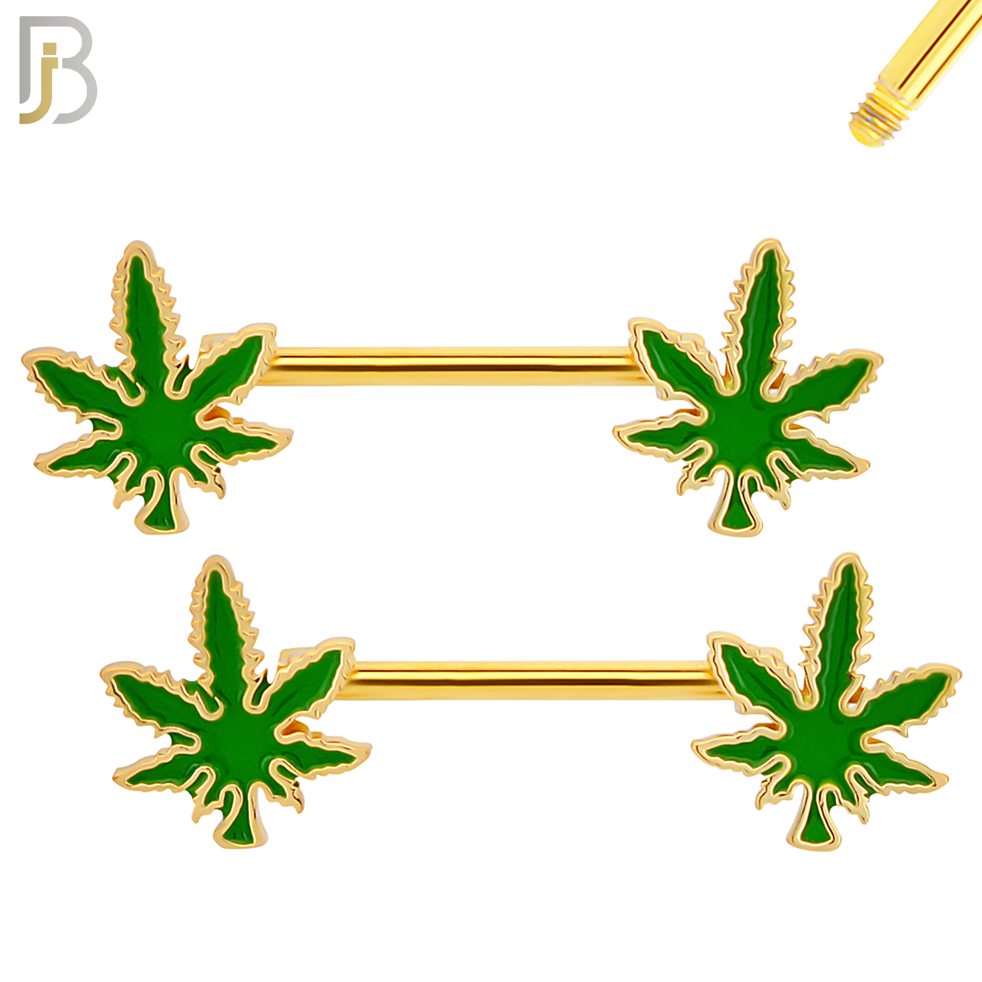 NP61- 316L Surgical Steel Marijuana Leaf Design Externally Threaded Nipple Rings (Sold as Pair) image 2