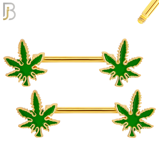 NP61- 316L Surgical Steel Marijuana Leaf Design Externally Threaded Nipple Rings (Sold as Pair) image 2