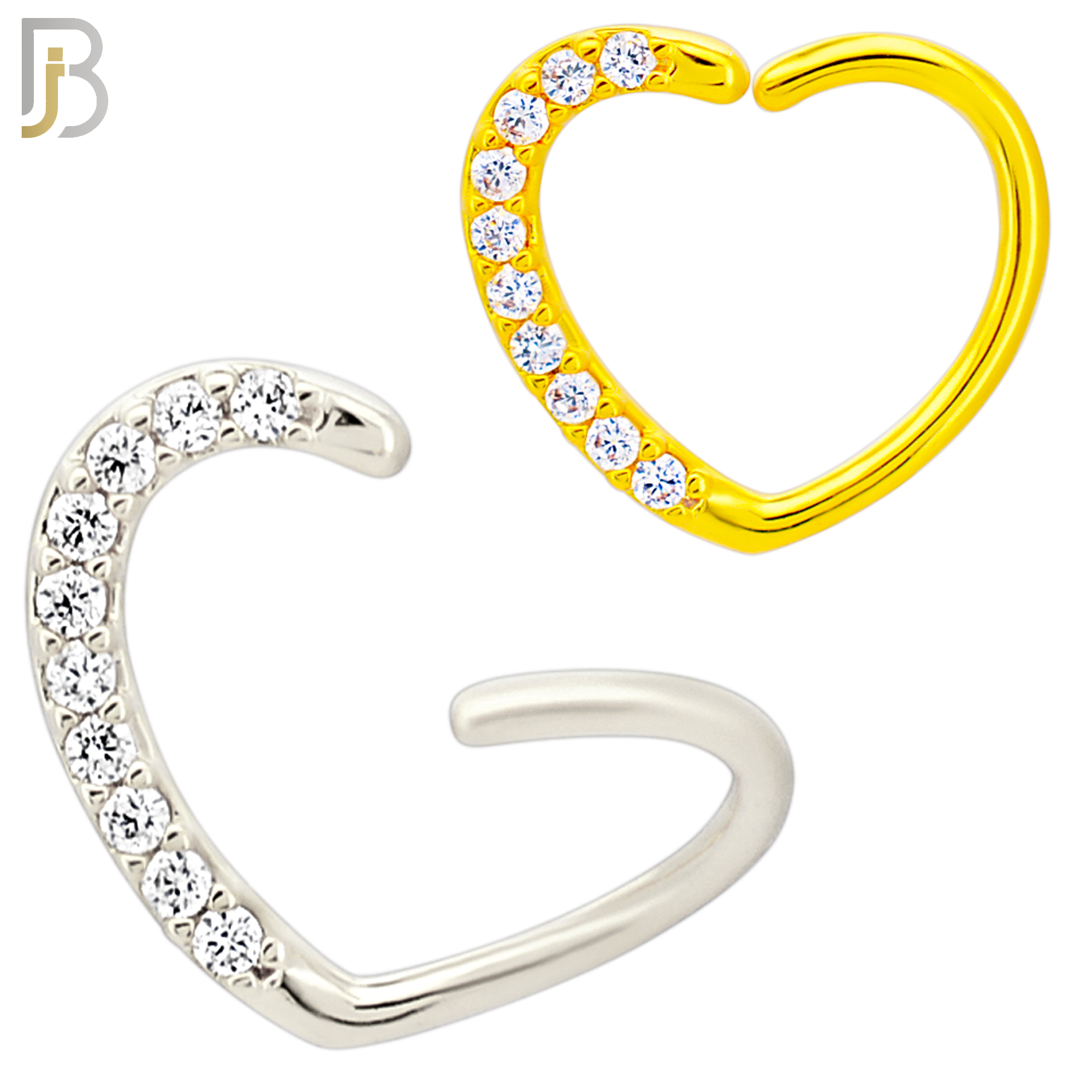 CT109 - (Pack of 6) 316 Surgical Steel Hollow Heart with Multi Zircon Twist to Open Nose Hoop image 0