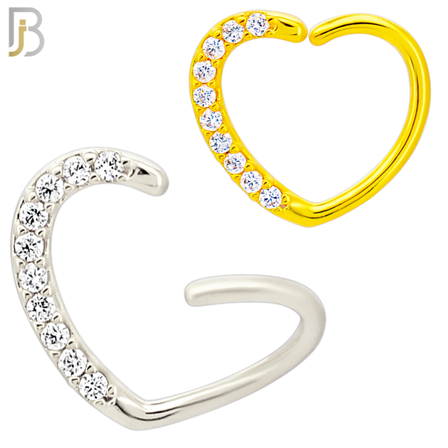 CT109 - (Pack of 6) 316 Surgical Steel Hollow Heart with Multi Zircon Twist to Open Nose Hoop image 0