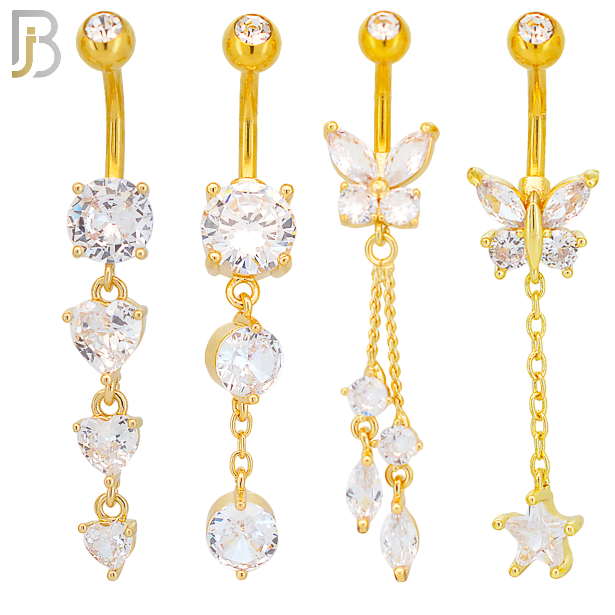 PK-N001 - 316L Surgical Steel Different Designs Dangle Belly Rings - Pack of 16 image 2