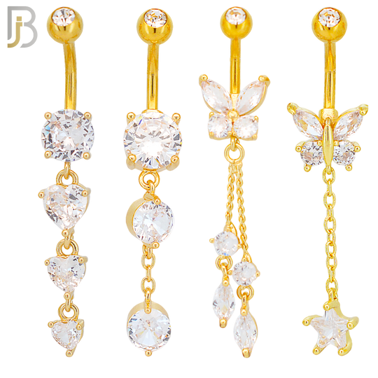 PK-N001 - 316L Surgical Steel Different Designs Dangle Belly Rings - Pack of 16 image 2
