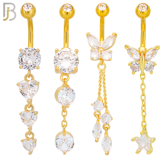PK-N001 - 316L Surgical Steel Different Designs Dangle Belly Rings - Pack of 16 image 2