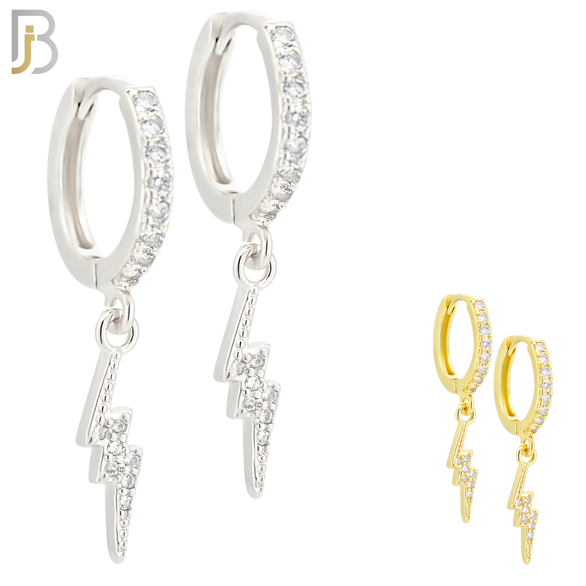 ES114 - 316L Stainless Steel Dangling Lightning Bolt with Zircon Huggies Clip On image 0