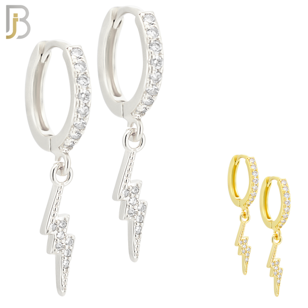 ES114 - 316L Stainless Steel Dangling Lightning Bolt with Zircon Huggies Clip On image 0
