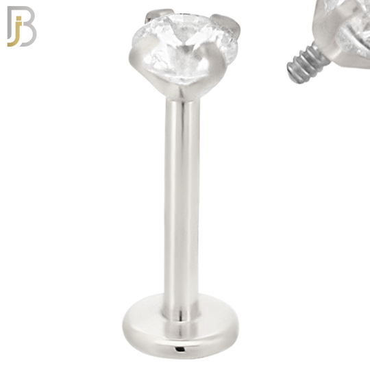 LB14SC16 - 316L Surgical Steel Bar Prong Setting  Zircon Internally Threaded Labret image 4