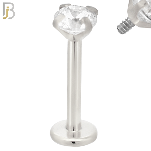 LB14SC16 - 316L Surgical Steel Bar Prong Setting  Zircon Internally Threaded Labret image 4