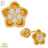 14-ES80 - 14k Solid Gold Flower with Multi CZ Screw Back Stud Earring - Yellow Gold image