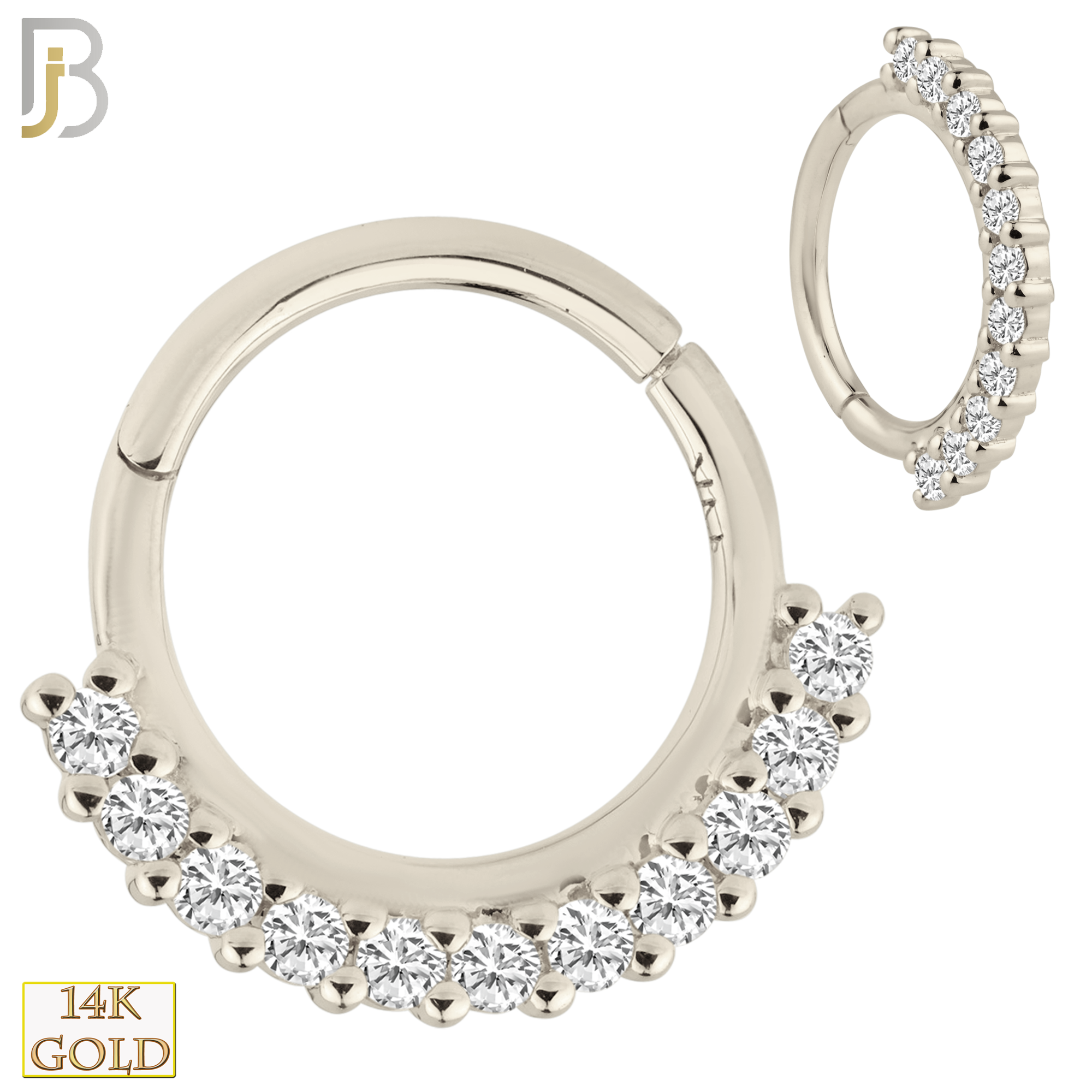 14-CT55 - 14K Solid Gold Hinged Hoops with Multi Zircon - White Gold image