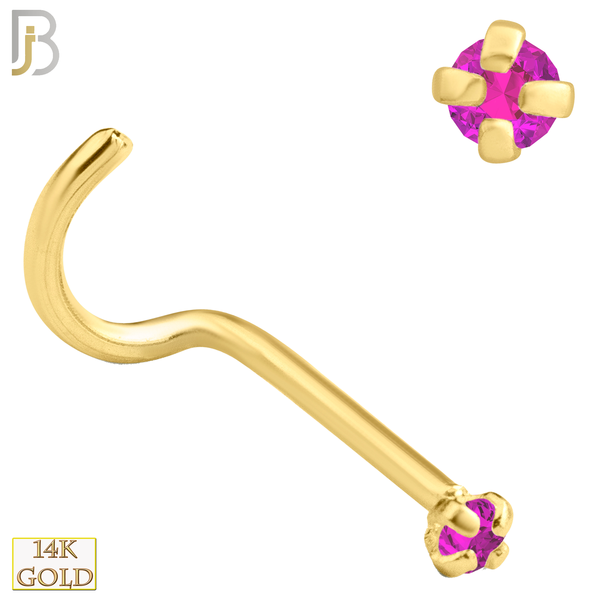 14-NR03CYP - 20g 14k Yellow Gold Nose Screw with Pink Colored CZ - 1.5mm image