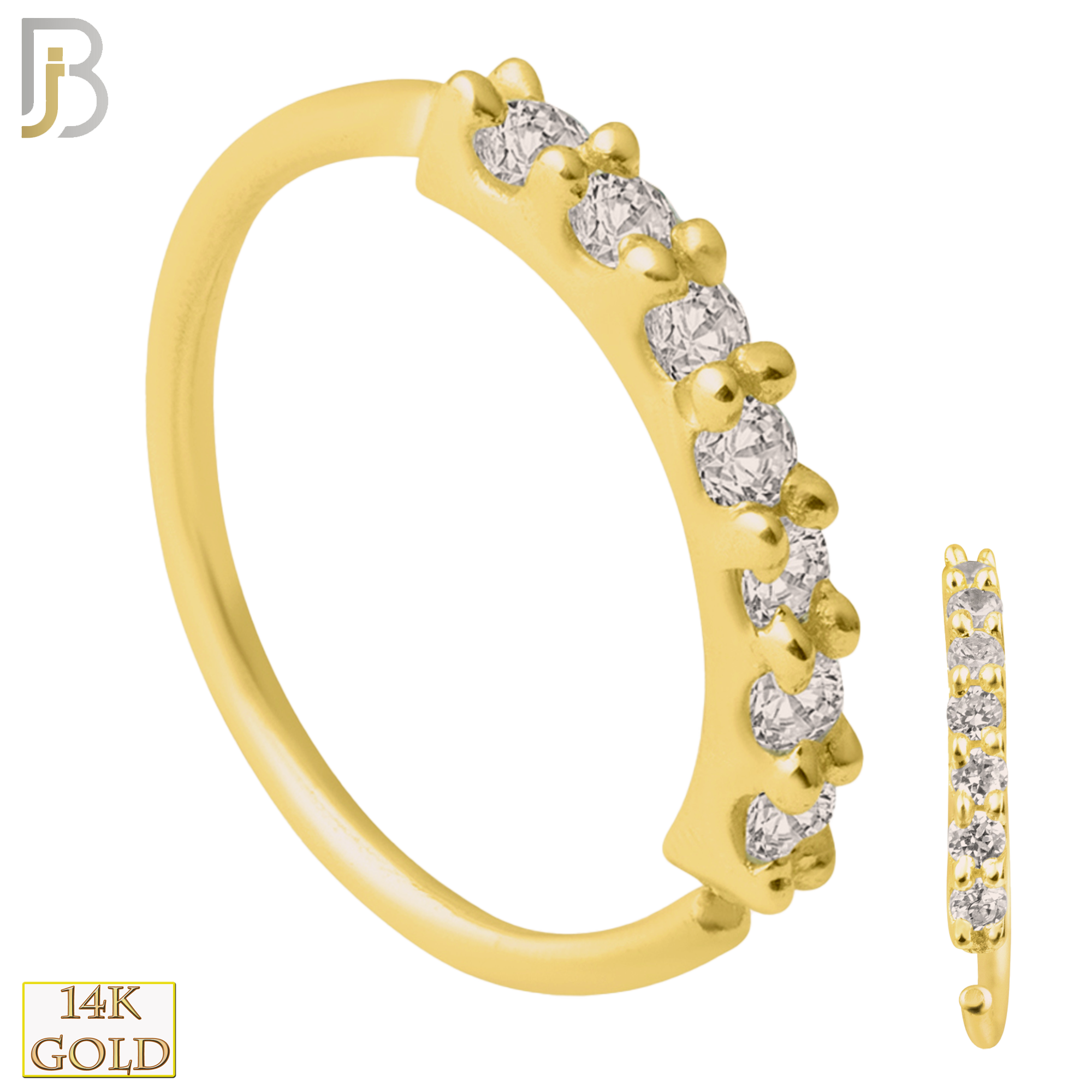 14-CT04C - 14k Solid Gold Prong Setting 7 Zircon Hoops Piercing Twist top Open image 0