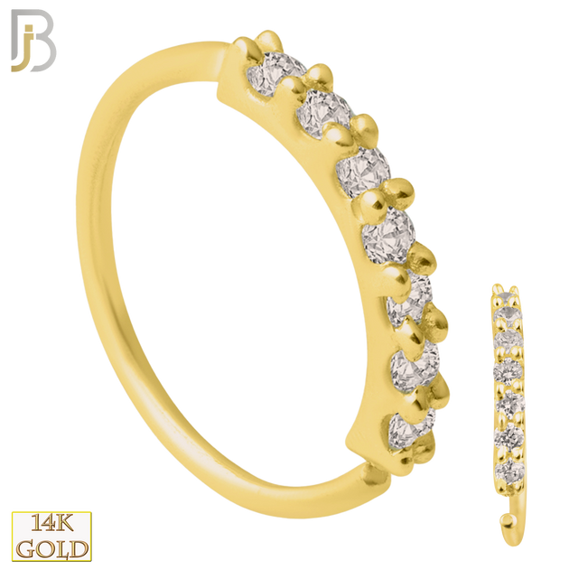 14-CT04C - 14k Solid Gold Prong Setting 7 Zircon Hoops Piercing Twist top Open image 0