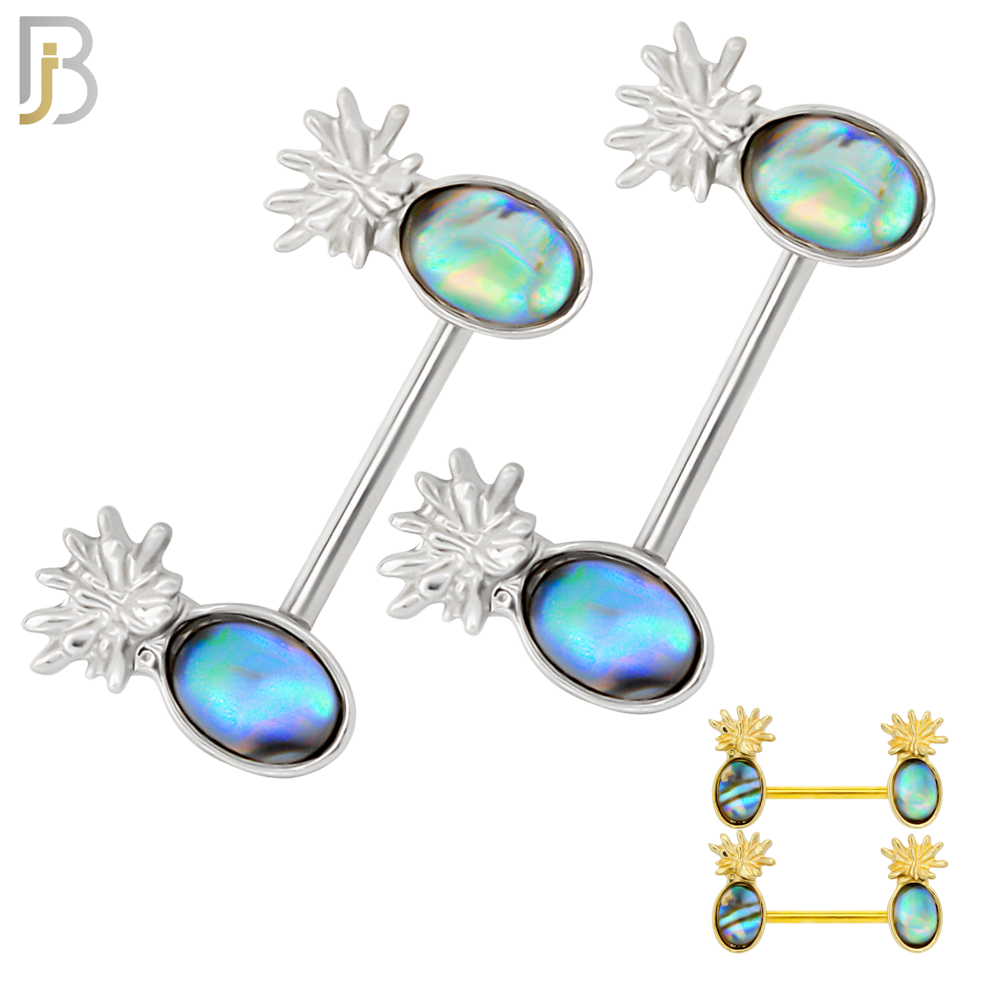 NP68 - 316L Surgical Steel Pineapple Design with Multi Color Zircon Nipple Ring image 0