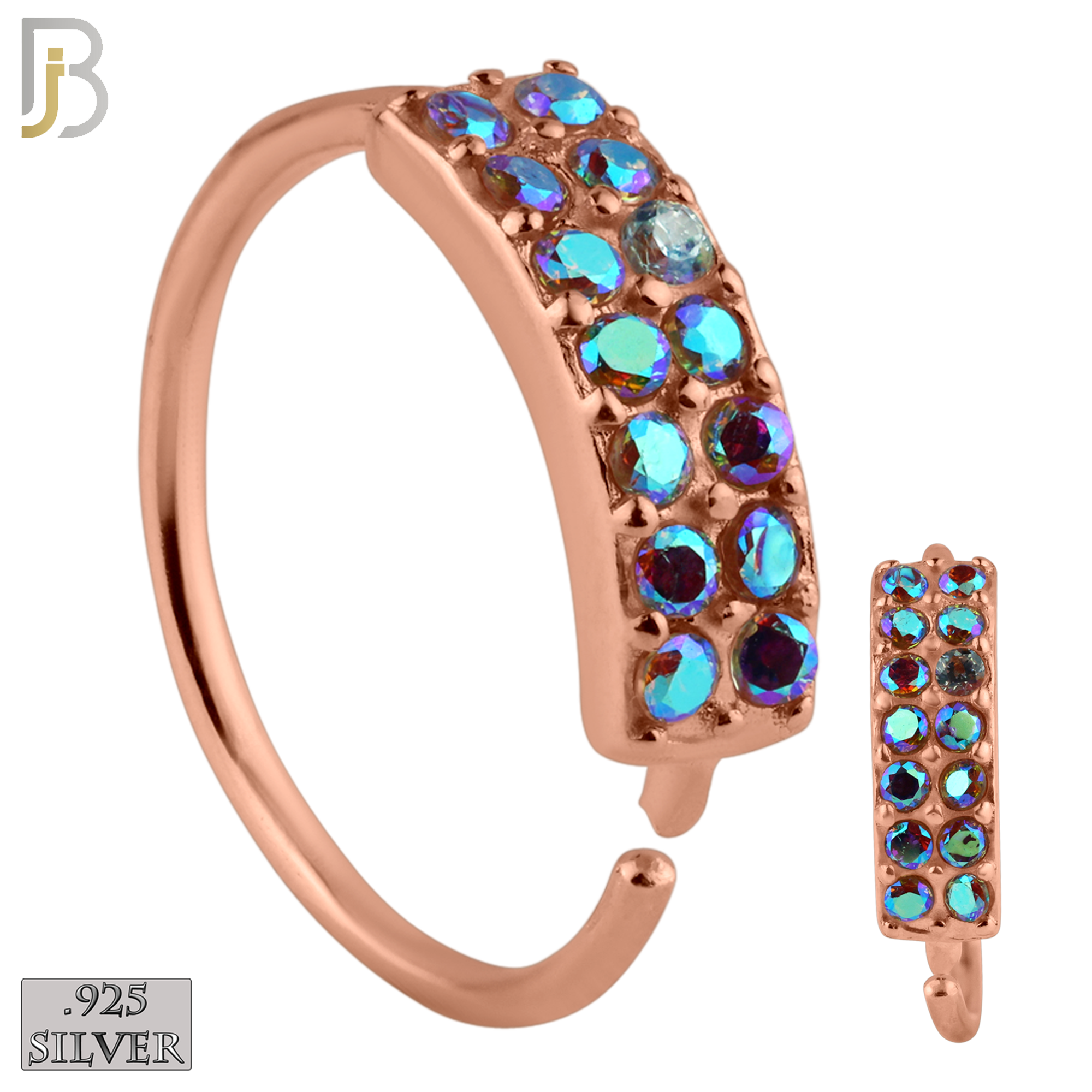 925-CT24 - 925 Sterling Silver 22g Thickness Double Layer CZ Prong Set Hoops Piercing (PACK OF 6) image 9