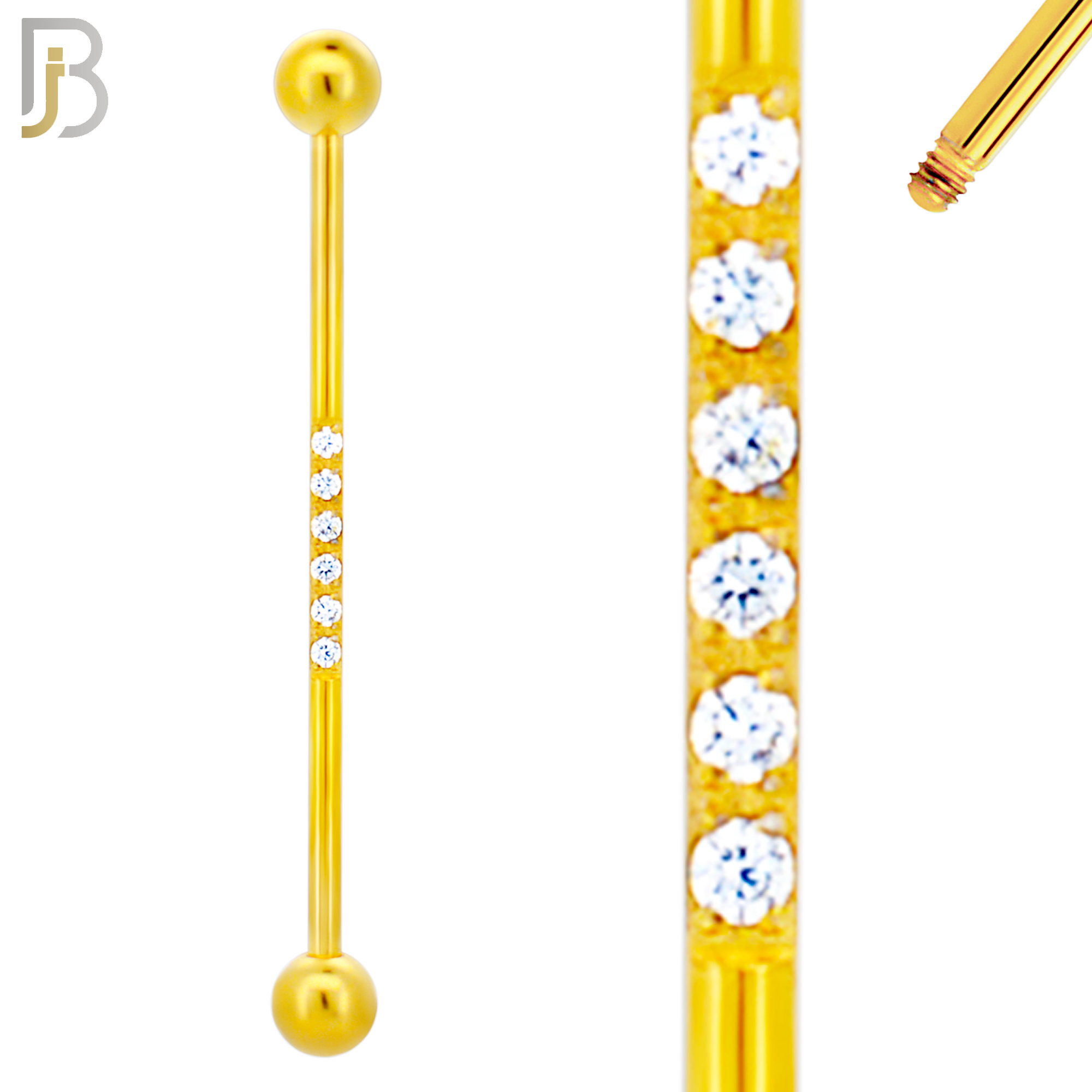 BB23 - 316L Surgical Steel Screw Bar Multi CZ Paved Design Barbell Industrial (PACK OF 4) image 1